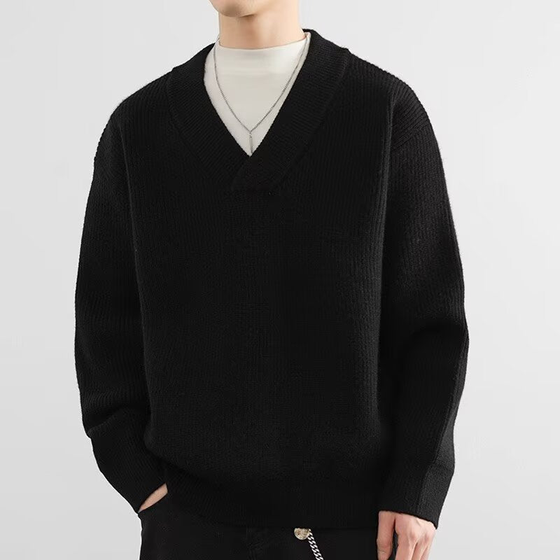 Herren Grobstrick-Pullover mit V-Ausschnitt Drune