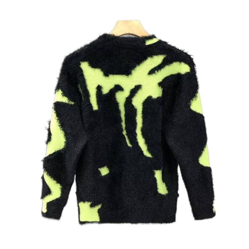 Unisex Flauschiger Oversize-Strickpullover mit abstraktem Destroy-Detail und Strukturmix Drune