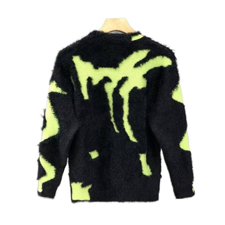 Unisex Flauschiger Oversize-Strickpullover mit abstraktem Destroy-Detail und Strukturmix Drune
