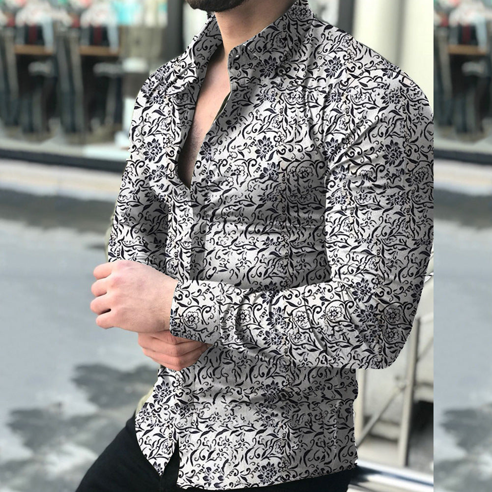 Herren nan figurbetontes Langarmhemd mit feinem Ornamentmuster und stretch Baumwollmischung Drune
