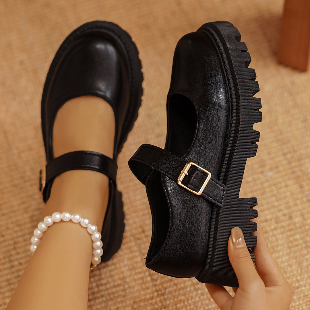 Damen Mary-Jane Slipper mit gepolsterter Plateausohle und verstellbarem Schnallenriemen Drune