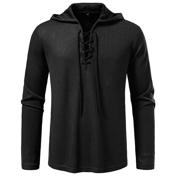 Herren Waffelstrick-Kapuzenpullover mit Schnürkragen und geradem Saum Drune