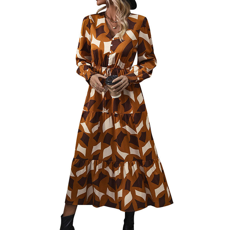 Damen Langes Maxikleid mit Volant und Knopfdetails Drune