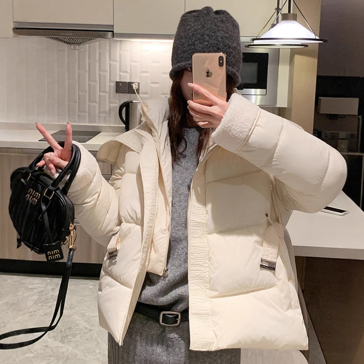 Damen Stylische und warme Pufferjacke mit hohem Kragen und praktischen Taschen Drune