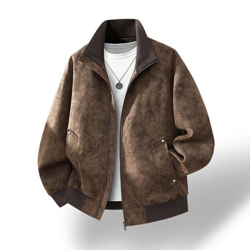 Herren Velours‑Imitat Bomberjacke mit Stehkragen, Thermofutter & Reißverschluss Drune