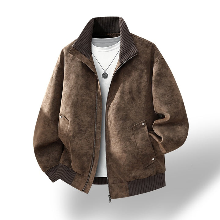 Herren Velours‑Imitat Bomberjacke mit Stehkragen, Thermofutter & Reißverschluss Drune