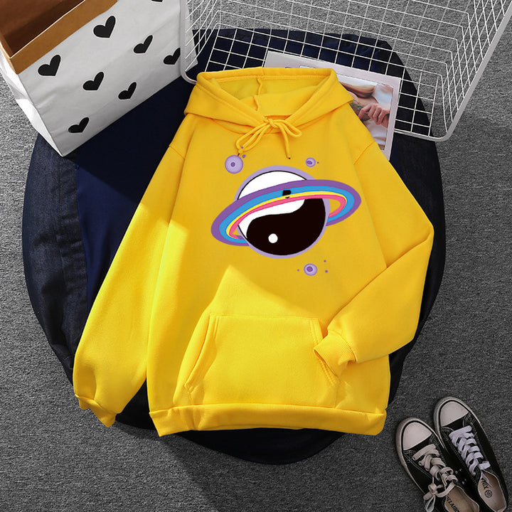 Damen nan Oversized Kapuzenpullover aus Baumwollmischung mit Planeten-Yin‑Yang-Grafik und Kängurutasche Drune