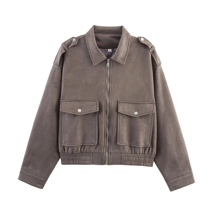 Damen nan cropped Utility-Jacke mit Schulterklappen, aufgesetzten Pattentaschen und elastischem Saum Drune