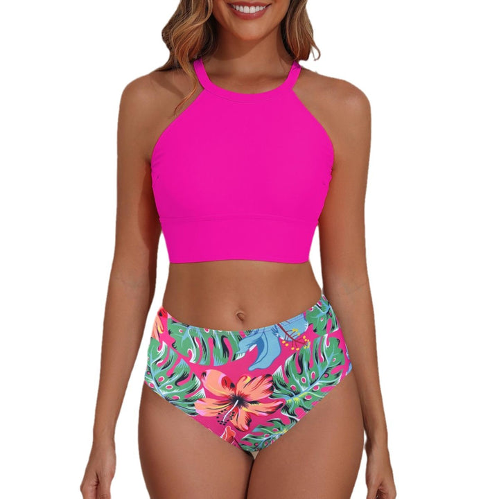 Damen Sportlicher Bikini-Set mit hohem Bund und rückenfreier Oberseite Drune
