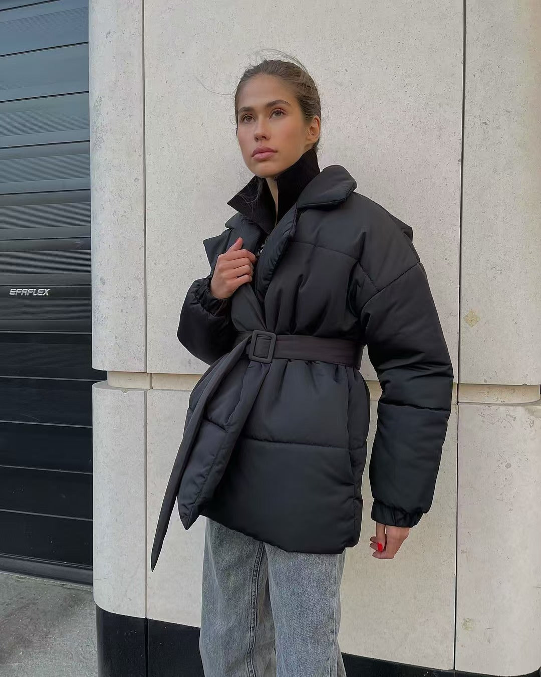 Damen gesteppte Übergangsjacke mit Taillengürtel und warmem Innenfutter Drune