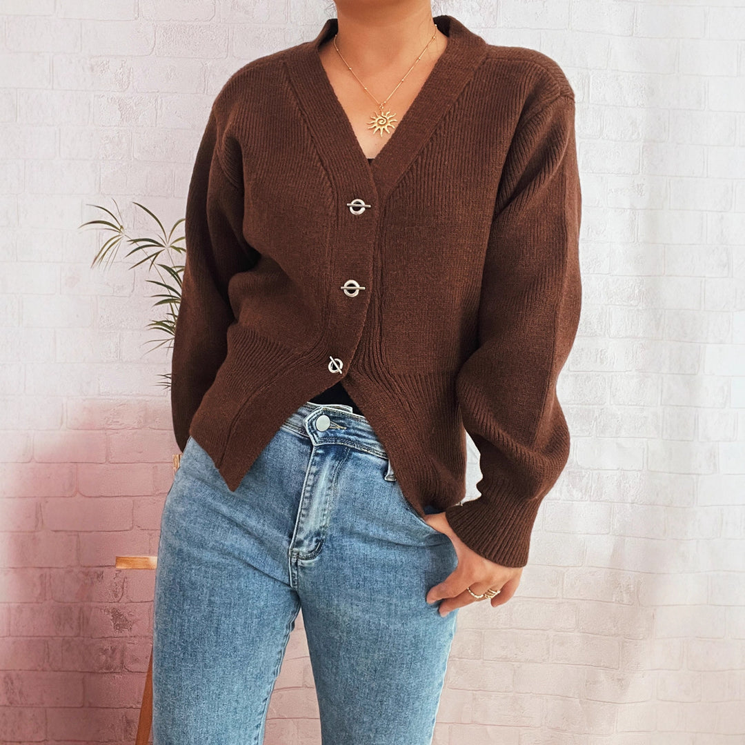 Damen Strickjacke mit eleganten Knopfdetails und modernem V-Ausschnitt Drune