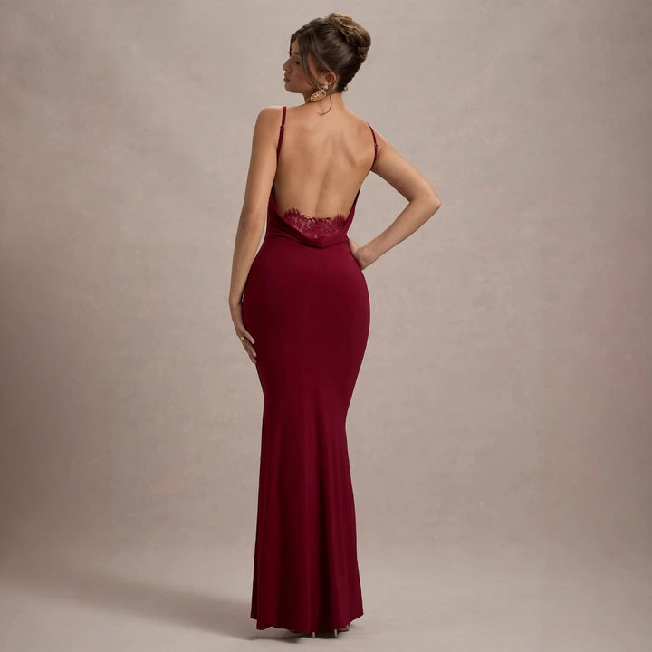 Damen Elegantes Maxikleid mit ansprechendem Spitzenrücken und taillierter Silhouette Drune