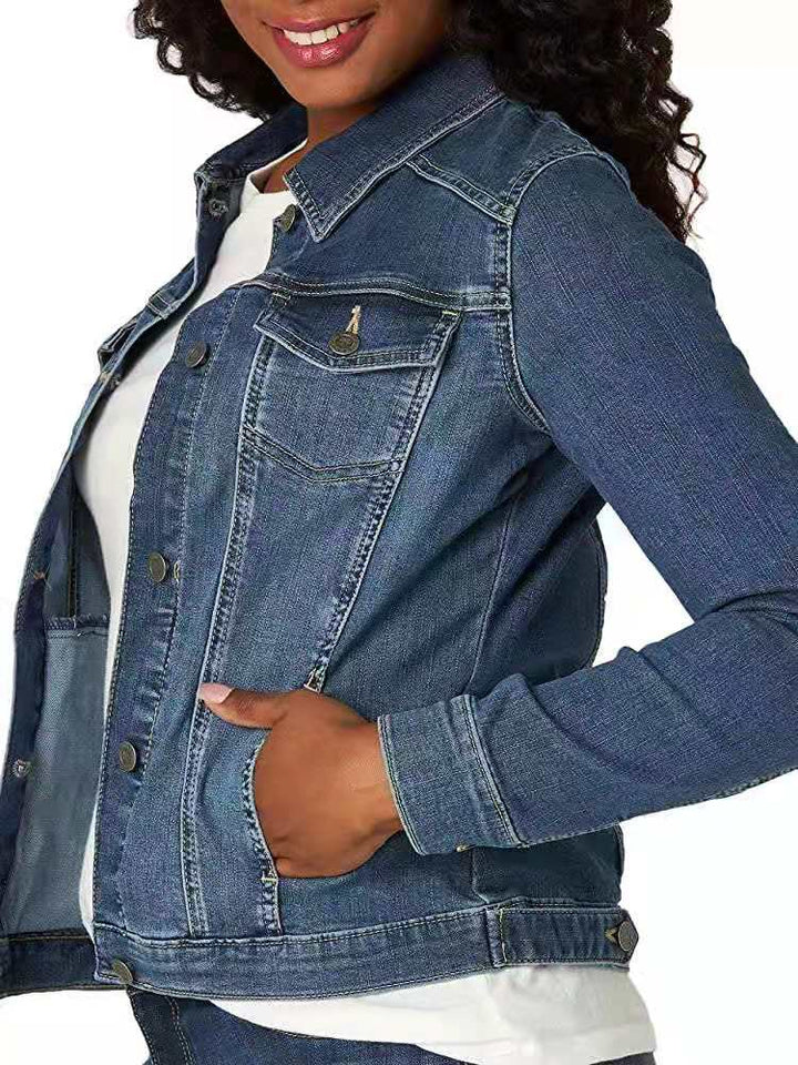 Damen klassische Denimjacke mit dekorativen Nähten Drune