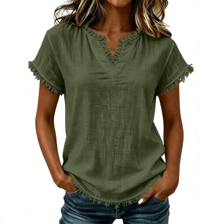 Damen Leichtes T-Shirt mit fransierten Akzenten Drune