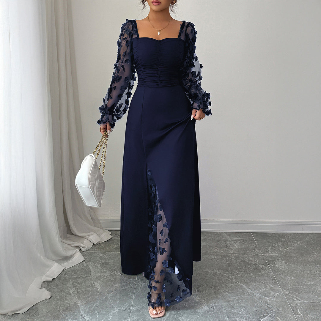 Damen Elegantes Maxikleid mit raffinierten Rüschendetails und transparenter Unterlage Drune