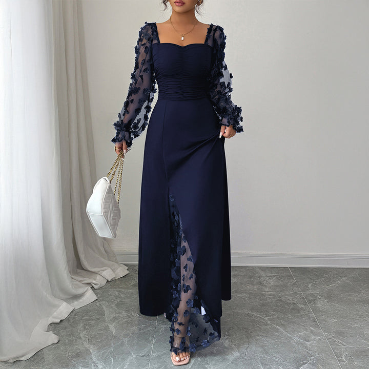 Damen Elegantes Maxikleid mit raffinierten Rüschendetails und transparenter Unterlage Drune