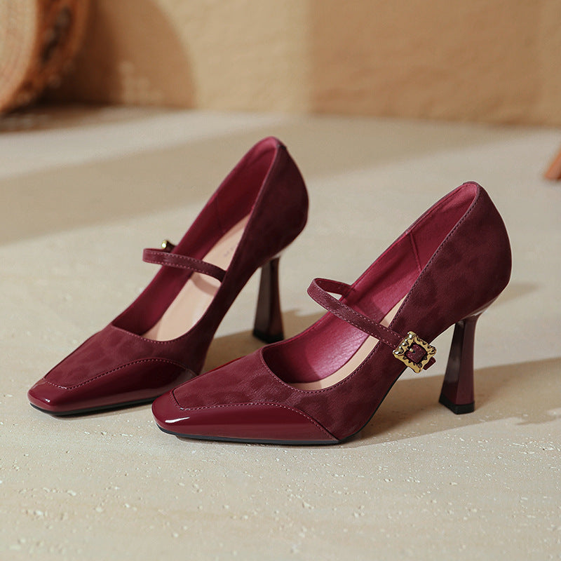 Damen elegante Mary Jane Pumps mit charakteristischem Blockabsatz und dekorativem Riemen Drune