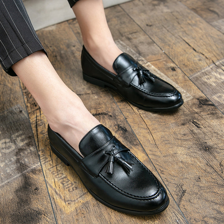 Herren klassische Tassel-Lederloafer mit Mokassinnaht, gepolsterter Komfortinnensohle und rutschfester Gummilaufsohle Drune