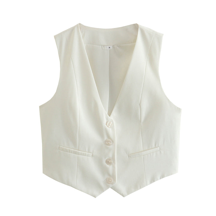 Damen nan elegante taillierte Business-Weste mit spitzem Saum, V-Ausschnitt und Leistentaschen Drune