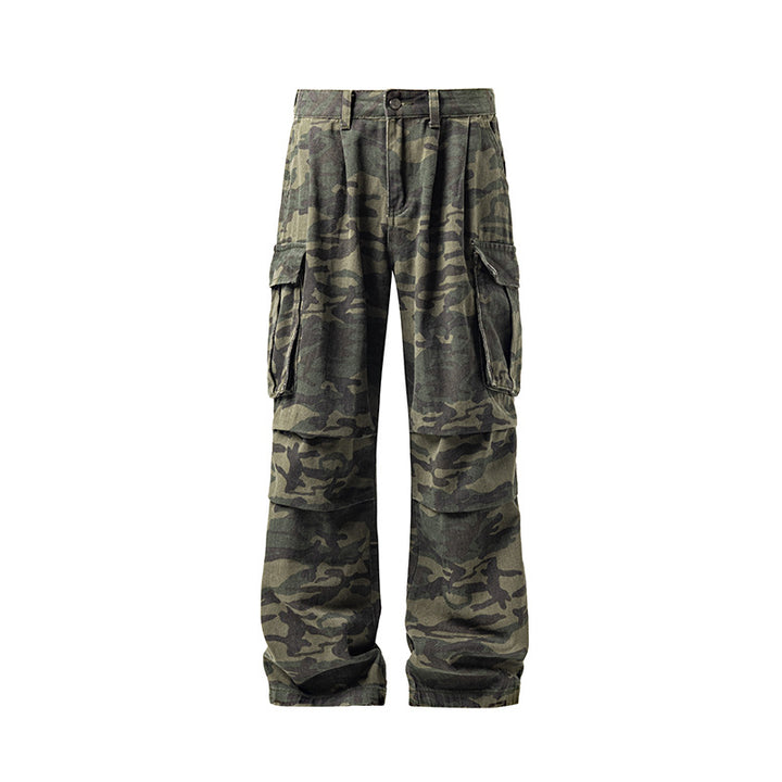 Herren Weite Camouflage-Cargohose mit tiefem Schritt, Multi‑Taschen und elastischem Bund Drune