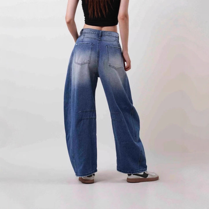 Damen nan Baggy-Jeans mit hohem Bund, sichtbaren Nahtpaneelen und distressed Kniepartien Drune