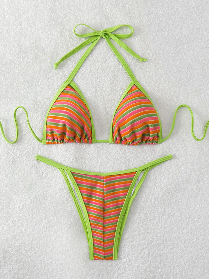 Damen Triangel-Bikini mit leuchtend bunten Streifen Drune