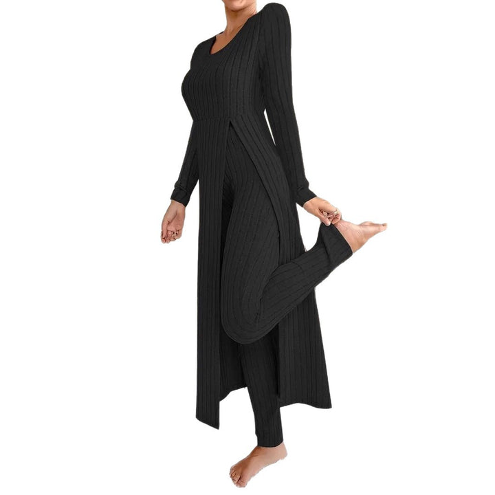 Damen eleganter und modischer Jumpsuit mit seitlichen Schlitzen und langen Ärmeln Drune