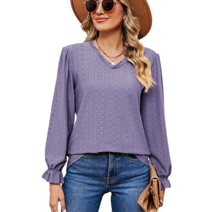 Damen elegantes Blusentop mit aufwendigem Lochmuster und lässigem Schnitt Drune