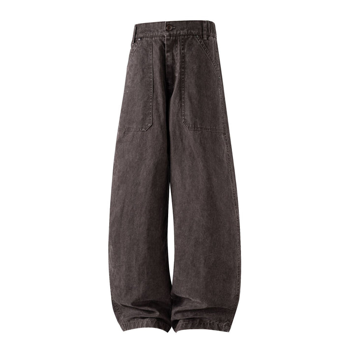 Damen Weite Utility-Jeanshose mit hoher Taille und großen aufgesetzten Taschen Drune