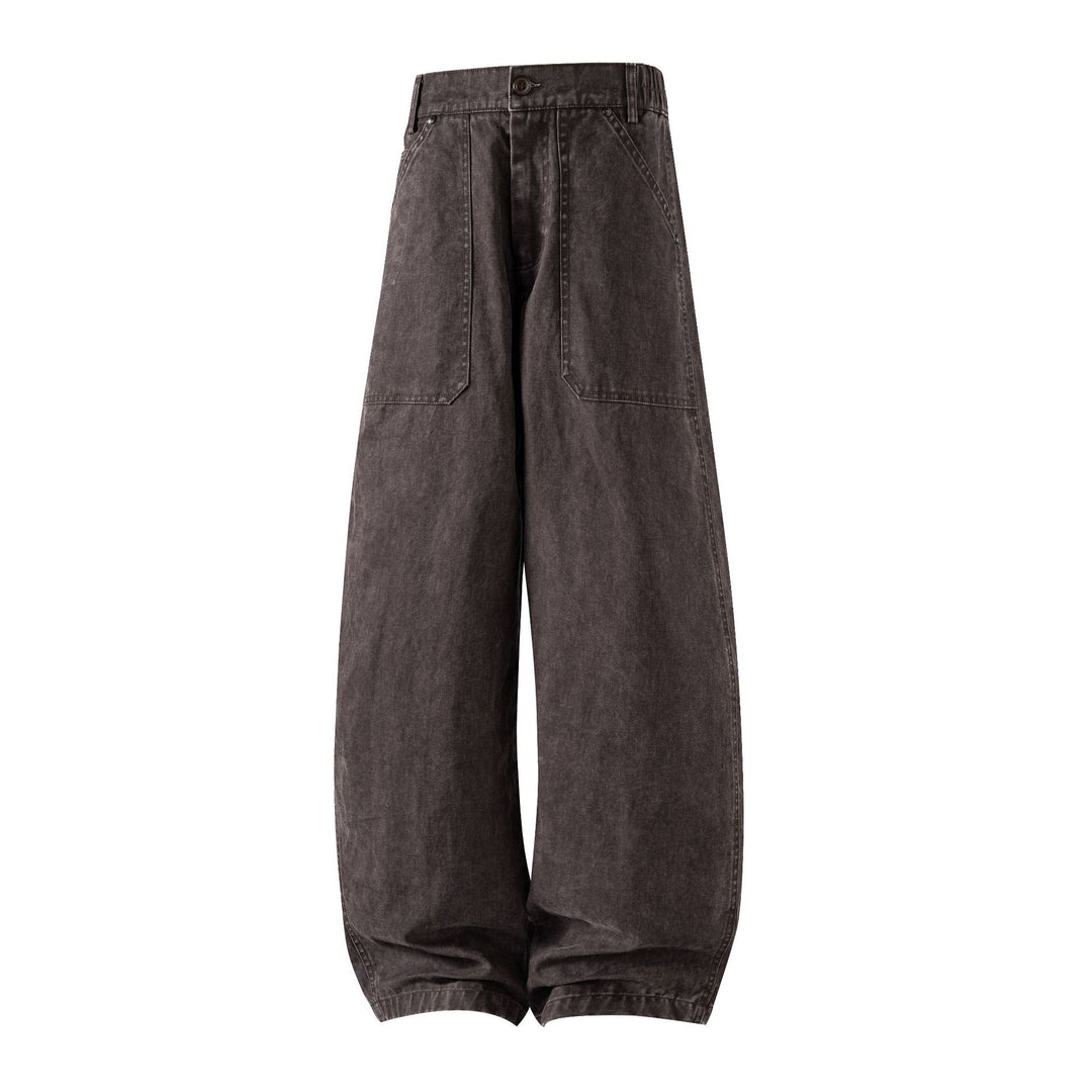 Damen Utility-Denimhose mit hoher Taille, extra weitem Bein und aufgesetzten Taschen Drune