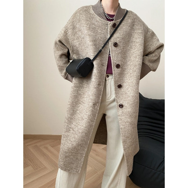 Damen langgeschnittener Strickmantel mit praktischen Knöpfen und elegantem Design Drune