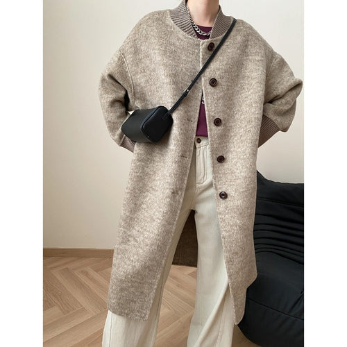 Damen langgeschnittener Strickmantel mit praktischen Knöpfen und elegantem Design Drune