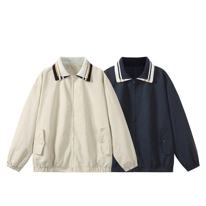 Herren Leichte Harrington‑Style Bomberjacke mit gestreiftem Rippkragen und Druckknopf‑Taschen Drune
