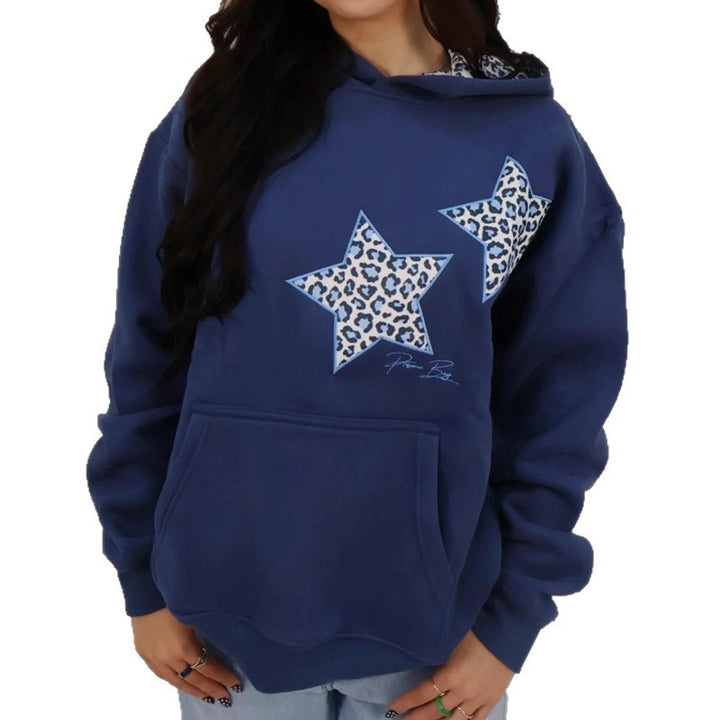 Damen nan Oversize-Kapuzenpullover mit Stern-Applikationen und gefütterter Kapuze Drune