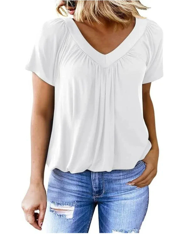 Damen V-Ausschnitt Bluse mit weichem Fall und modischem Schnitt Drune