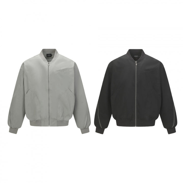 Unisex Boxy-Bomberjacke mit durchgehendem Reißverschluss, geripptem Saum und Brust‑Welttasche Drune