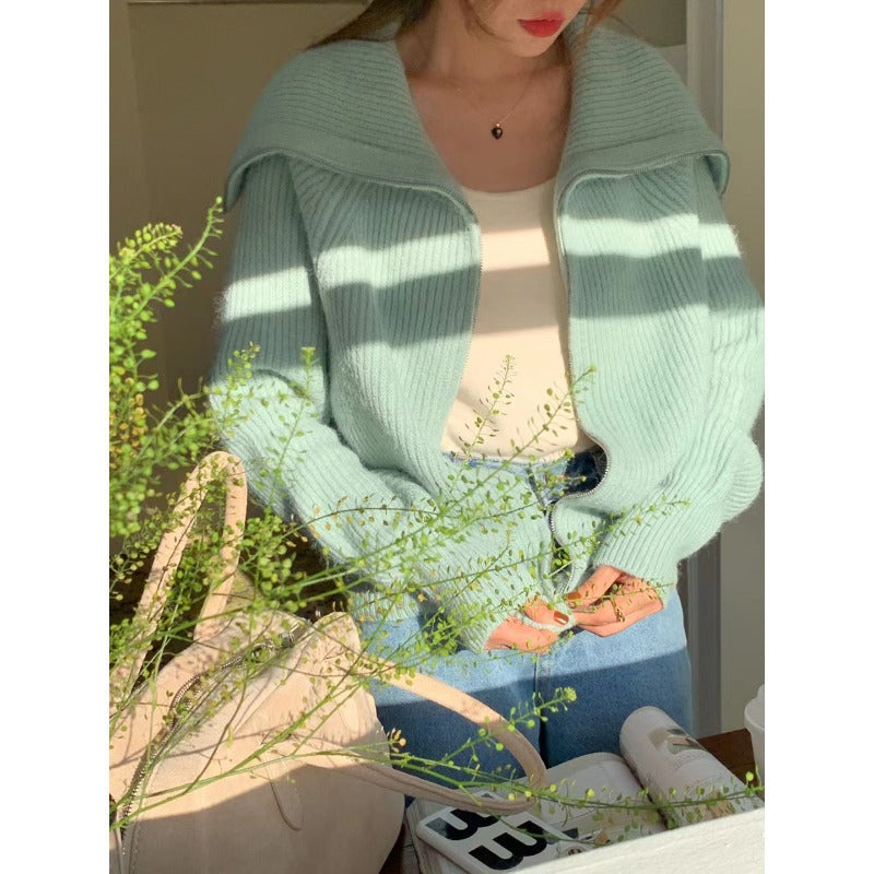 Damen Strickjacke mit weitem Kragen und strukturiertem Design Drune
