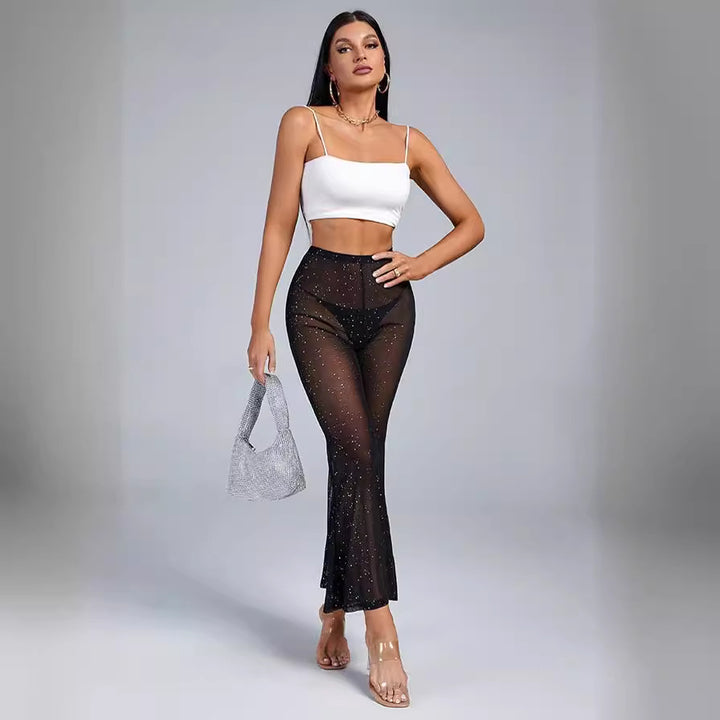 Damen Transparentes Flared-Hosenträger-Set mit Glitzer-Akzenten Drune