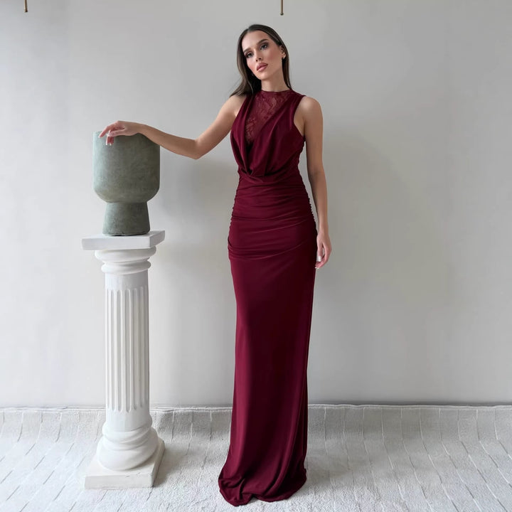 Damen Elegantes Maxikleid mit elegantem Neckholder-Design und raffinierter Spitzenlage Drune