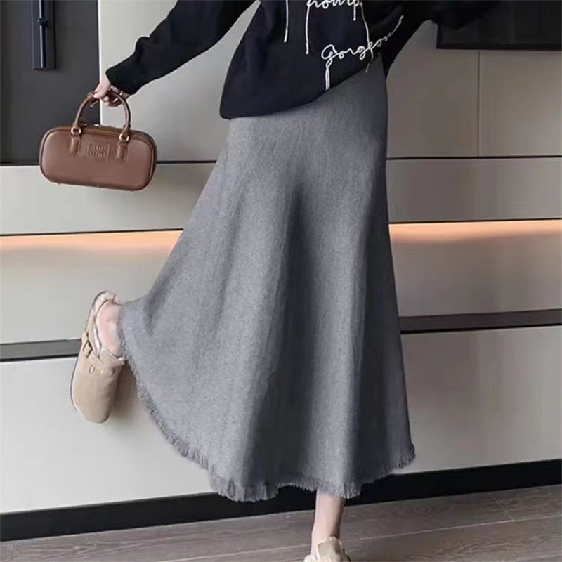 Damen eleganter Midirock mit Fransen Drune