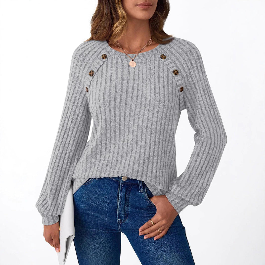 Damen Strickpullover mit Knopfdetails und strukturiertem Design Drune