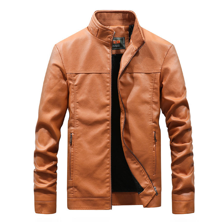 Herren Modernes Lederimitat-Fieldblouson mit Stehkragen und Reißverschlusstaschen Drune