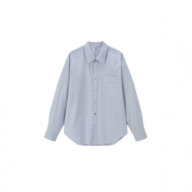 Unisex Weitgeschnittenes kariertes Overshirt mit aufgesetzter Brusttasche und abgerundetem Saum Drune