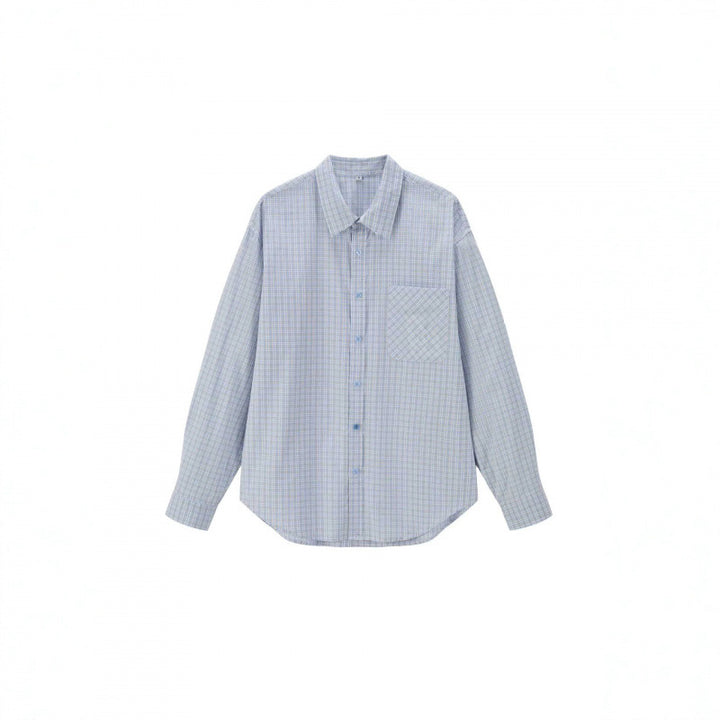 Unisex Weitgeschnittenes kariertes Overshirt mit aufgesetzter Brusttasche und abgerundetem Saum Drune
