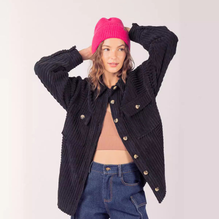 Damen lässige Cordjacke mit praktischen Taschen Drune