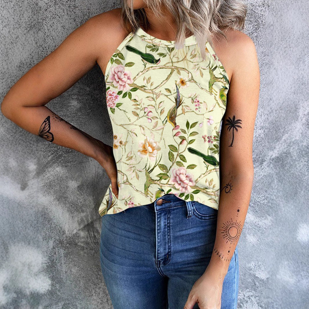 Drune | Vintage Floral Plant Pattern Slim Fit Tank Top