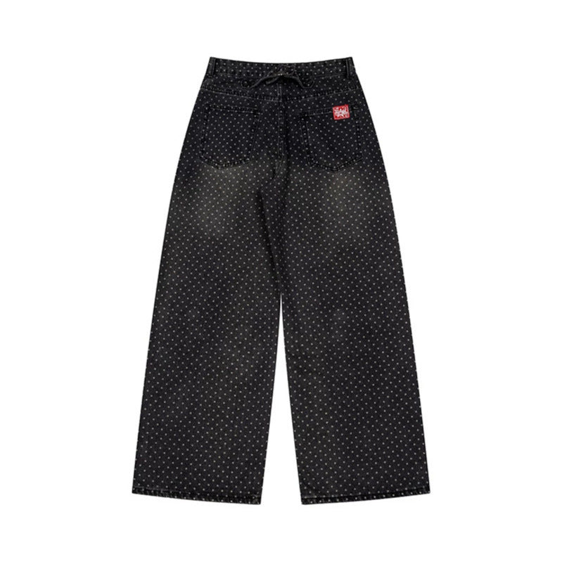 Damen High‑Waist Weite Denim‑Culotte mit Allover‑Punktmuster Drune