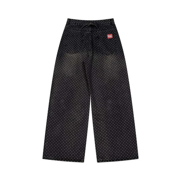Damen High‑Waist Weite Denim‑Culotte mit Allover‑Punktmuster Drune