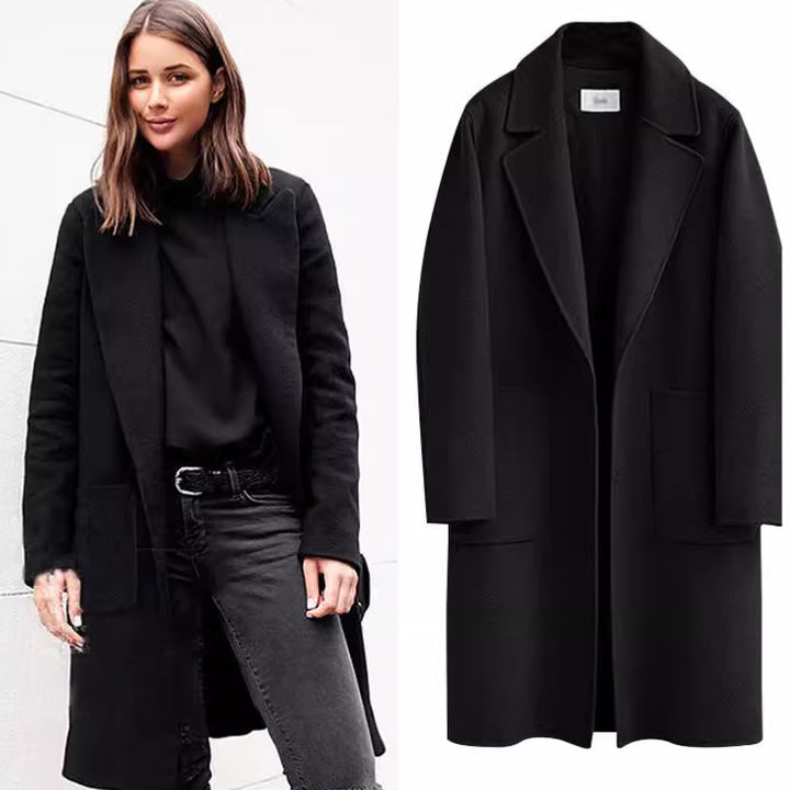 Damen Longline Wollmix-Mantel mit Oversize-Revers und aufgesetzten Taschen Drune