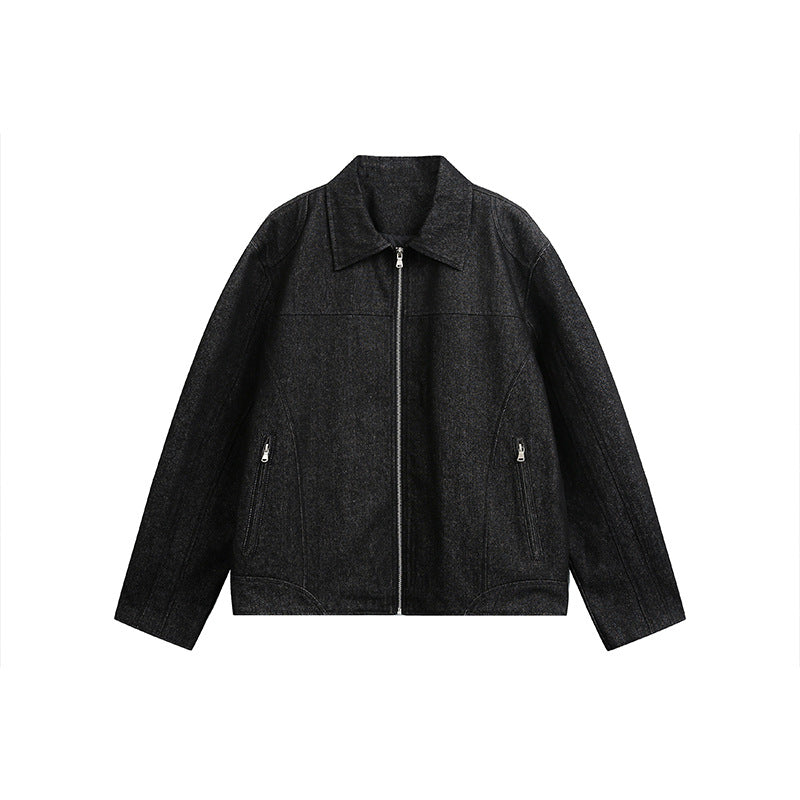 Herren Boxy-Überjacke mit Vintage-Denim-Optik, durchgehendem Metallreißverschluss und seitlichen Zipper-Taschen Drune